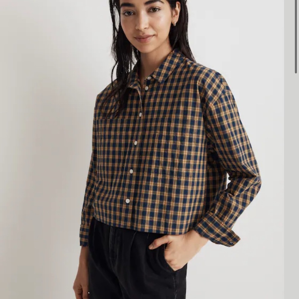 Signature poplin crop Plaid Button-Up Shirt